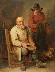 Ein Mann sitzt mit einer Frau an seiner Seite und einem Hund zu ihren Füßen, 17. Jahrhundert